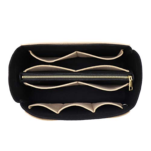 LEXSION Felt Purse Bag Organizer Insert with zipper Bag Tote Shaper Fit Speedy Neverful PM MM 8021 Black-beige M - Image 1