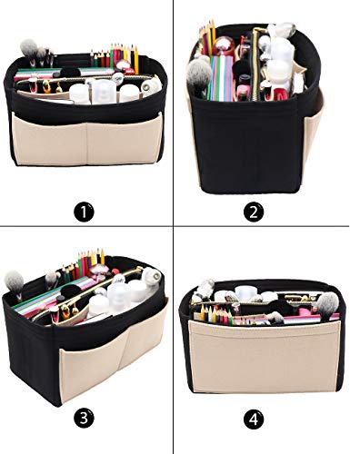 LEXSION Felt Purse Bag Organizer Insert with zipper Bag Tote Shaper Fit Speedy Neverful PM MM 8021 Black-beige M - Image 4