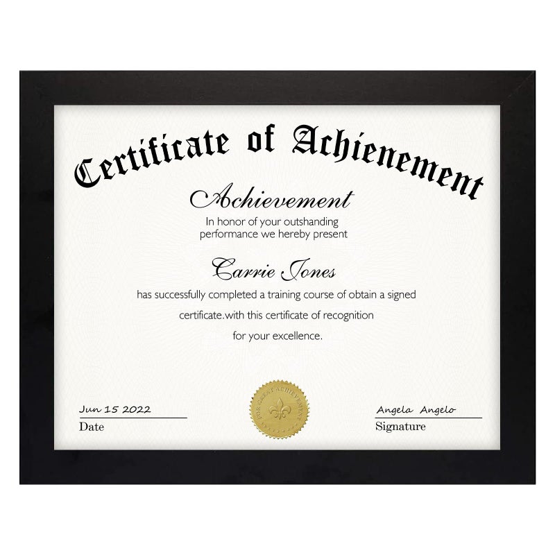 Frametory 85 x 11 Picture Frame with Back Hangers for Wall Display Easel Stand for Tabletop for Certificates Documents Awards Acknowledgements Wide Molding Black 1Pack