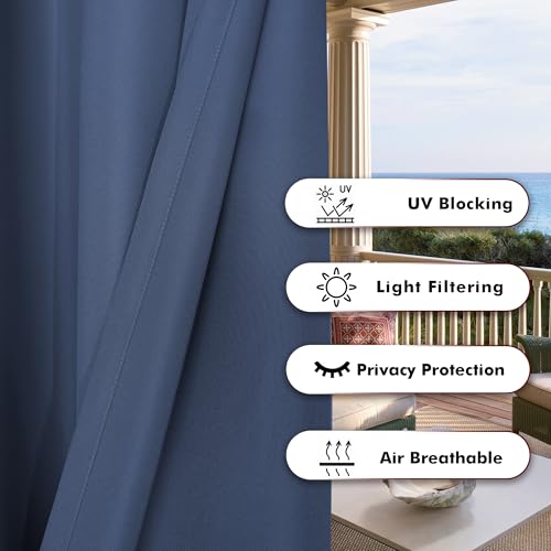 BONZER Outdoor Waterproof Curtains for Patio Privacy Grommet Light Filtering Outside Curtains for Gazebo, Porch, Pergola, Pavilion, 1 Panel, 54W x 84L inch, Navy - Image 4