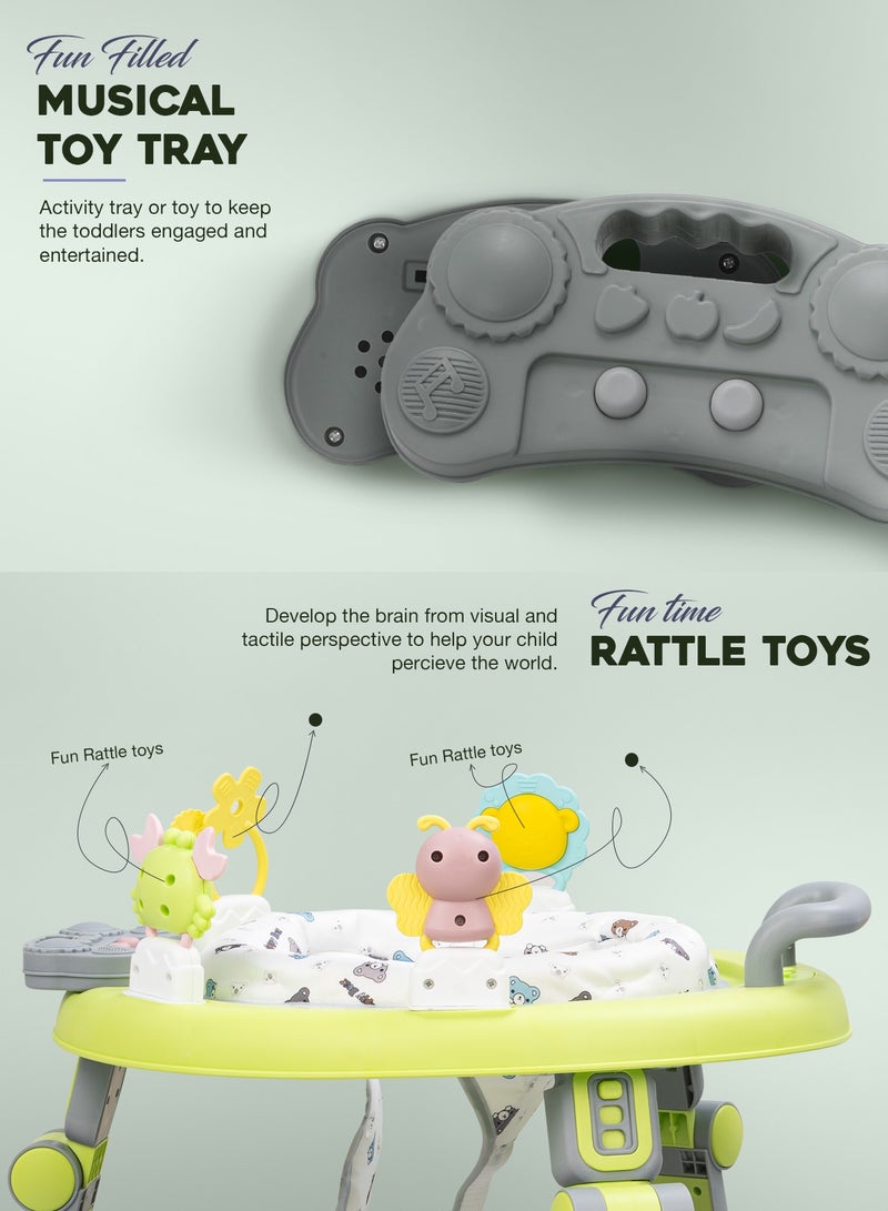 BAYBEE عربة أطفال 2 في 1 مع دفع للأطفال، عربة أطفال دائرية مع مقبض دفع، مقعد دوار 360 درجة، بار ألعاب موسيقية وسجادة قدم | عربة نشاط للأطفال | عربة دفع للأطفال من 6 إلى 24 شهرًا باللون الأخضر الفاتح - Image 4