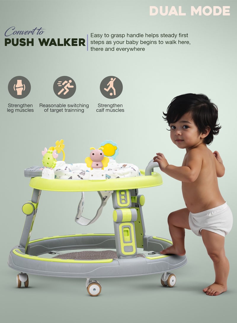 BAYBEE عربة أطفال 2 في 1 مع دفع للأطفال، عربة أطفال دائرية مع مقبض دفع، مقعد دوار 360 درجة، بار ألعاب موسيقية وسجادة قدم | عربة نشاط للأطفال | عربة دفع للأطفال من 6 إلى 24 شهرًا باللون الأخضر الفاتح - Image 5