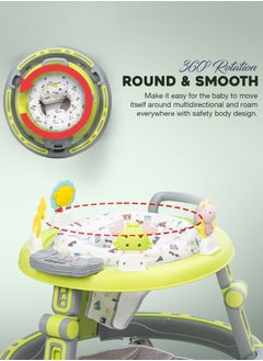BAYBEE 2 in1 Push Baby Walker for Kids, Round Kids Walker with Push handle, 360 Rotatable Seat, Musical Toy Bar & Footmat | Kids Activity Walker | Push Walker for Baby Boy Girl 6 to 24 Months Lite Green  - Image 3