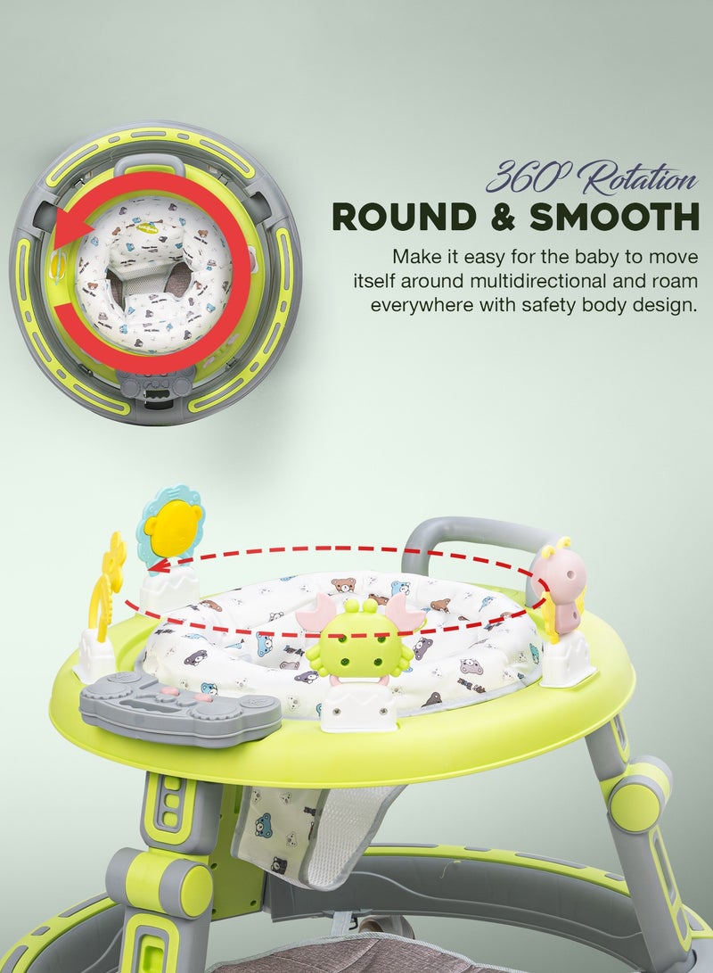 BAYBEE عربة أطفال 2 في 1 مع دفع للأطفال، عربة أطفال دائرية مع مقبض دفع، مقعد دوار 360 درجة، بار ألعاب موسيقية وسجادة قدم | عربة نشاط للأطفال | عربة دفع للأطفال من 6 إلى 24 شهرًا باللون الأخضر الفاتح - Image 3