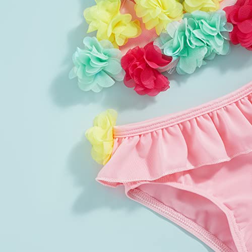 Yccutest Infant Baby Girl Flower Swimsuit 3Pcs Halter Triangle Tops Ruffle Bottoms Sun Hat Bikini Set Bathing Suit Swimwear (B-Pink,0-6 Months) - Image 5