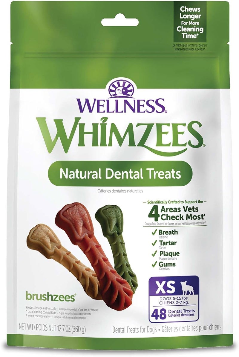 WHIMZEES Wellness Brushzees Dog Dental Treats, Natural Chews, Extra Small Size Stick, (48 Count) - Image 1