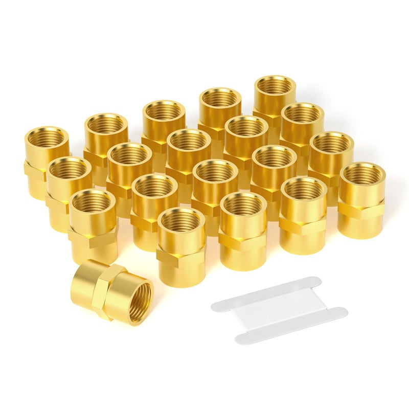GASHER 20PCS Brass Pipe Fitting Brass Coupling 14Inch Female Pipe x 14Inch Female Pipe - Image 2