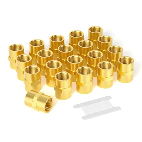 GASHER 20PCS Brass Pipe Fitting Brass Coupling 14Inch Female Pipe x 14Inch Female Pipe - Image 1