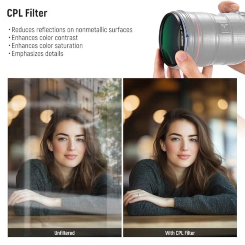 Neueer 95mm CPL ND Lens Filter Kit with Hard Storage Case, Multi-Coated Optical Glass and Aluminum Alloy Frame, Circular Polarizing UV + ND4 Filter for 95mm Camera Lens - Image 5
