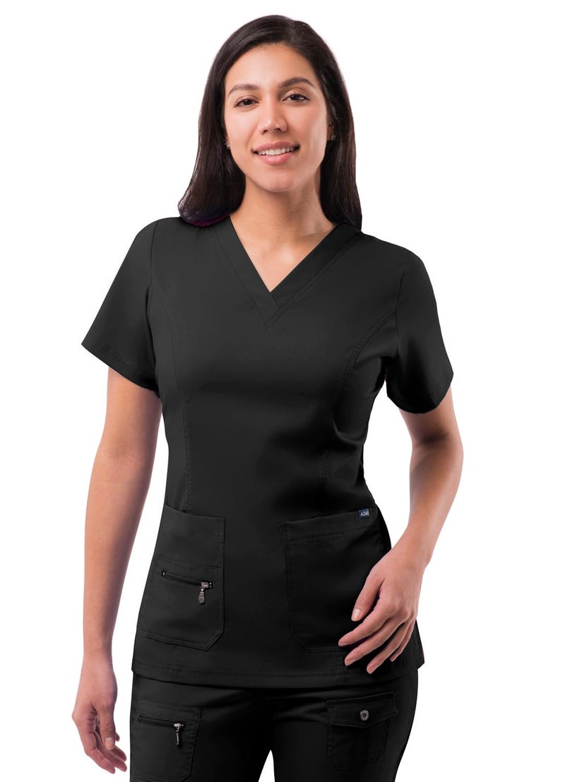 Adar Uniforms Pro Scrubs for Women, Elevated V-Neck Scrub Top, P4212, Black, M - Image 1