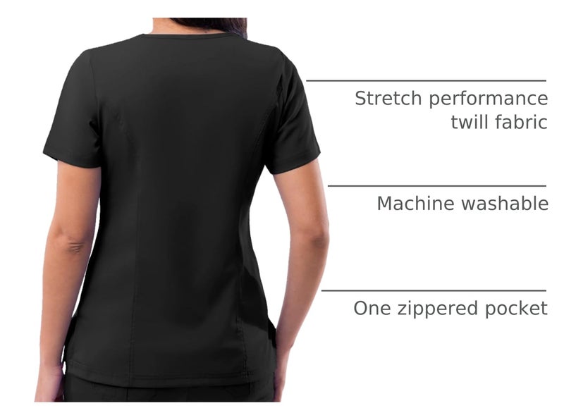 Adar Uniforms Pro Scrubs for Women, Elevated V-Neck Scrub Top, P4212, Black, M - Image 4