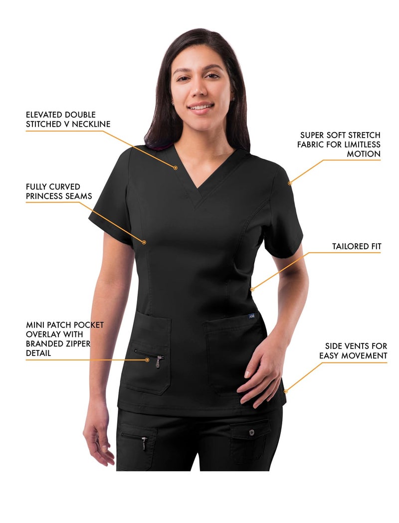 Adar Uniforms Pro Scrubs for Women, Elevated V-Neck Scrub Top, P4212, Black, M - Image 3