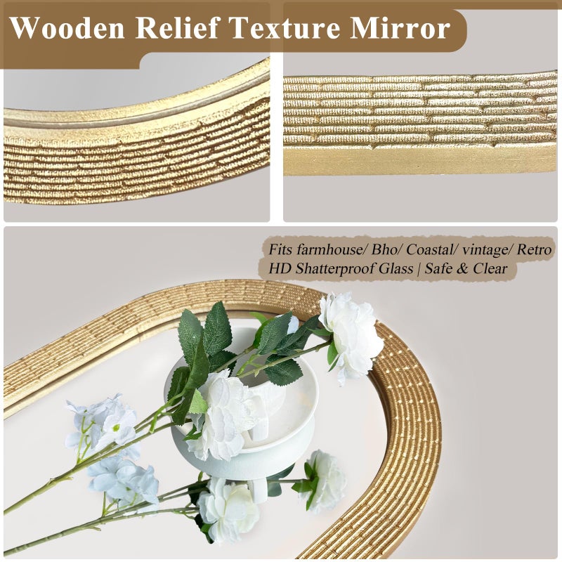 WAMIRRO Gold Round Wood Mirror, 24 Inch Hand Carved Solid Wood Frame Circle Mirror for Wall Mount, Farmhouse Boho Decor for Living Room, Bathroom, Bedroom, Hallway & Entryway - Image 3