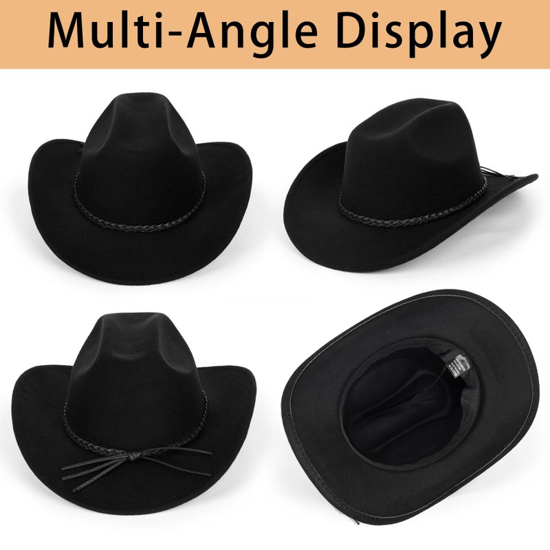 Eohak Womens Western Cowboy Hats Studded Pinched Western Cowgirl Hats Wide Brim Fedoras Hat with Belt Buckle (Size:Medium) - Image 4