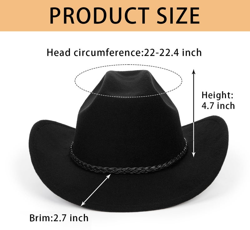 Eohak Womens Western Cowboy Hats Studded Pinched Western Cowgirl Hats Wide Brim Fedoras Hat with Belt Buckle (Size:Medium) - Image 2