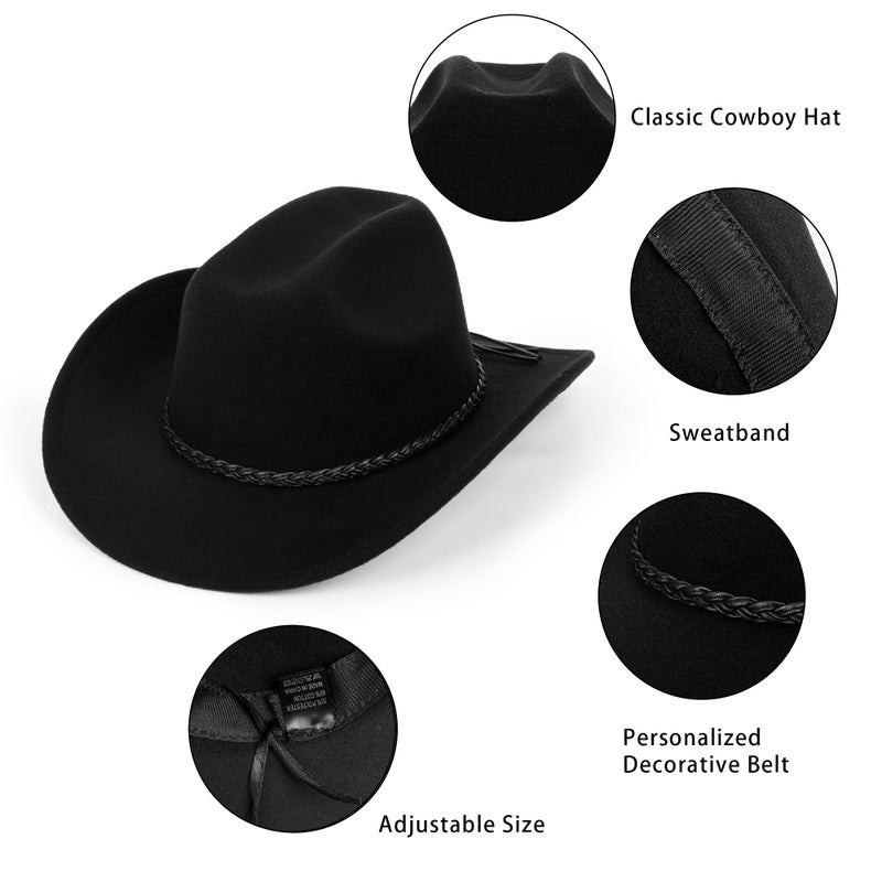 Eohak Womens Western Cowboy Hats Studded Pinched Western Cowgirl Hats Wide Brim Fedoras Hat with Belt Buckle (Size:Medium) - Image 3