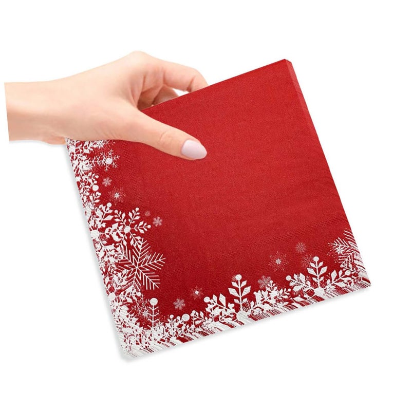 مناديل ورقية قابلة للتخلص على شكل رقاقات ثلج حمراء لعيد الميلاد 20 قطعة لديكور حفلات العطلات - Image 5
