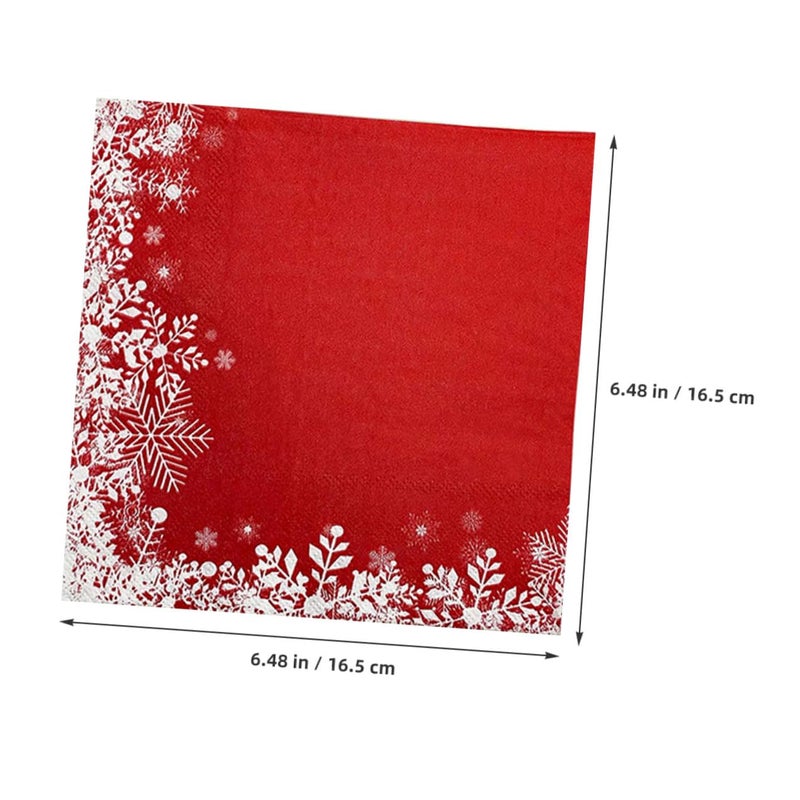 مناديل ورقية قابلة للتخلص على شكل رقاقات ثلج حمراء لعيد الميلاد 20 قطعة لديكور حفلات العطلات - Image 3