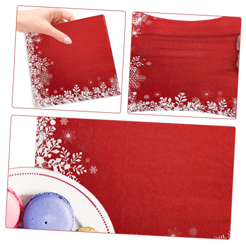 مناديل ورقية قابلة للتخلص على شكل رقاقات ثلج حمراء لعيد الميلاد 20 قطعة لديكور حفلات العطلات - Image 4