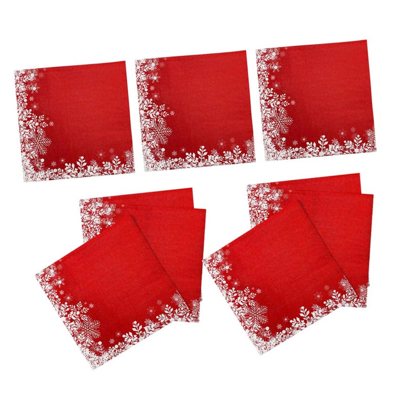 مناديل ورقية قابلة للتخلص على شكل رقاقات ثلج حمراء لعيد الميلاد 20 قطعة لديكور حفلات العطلات - Image 2