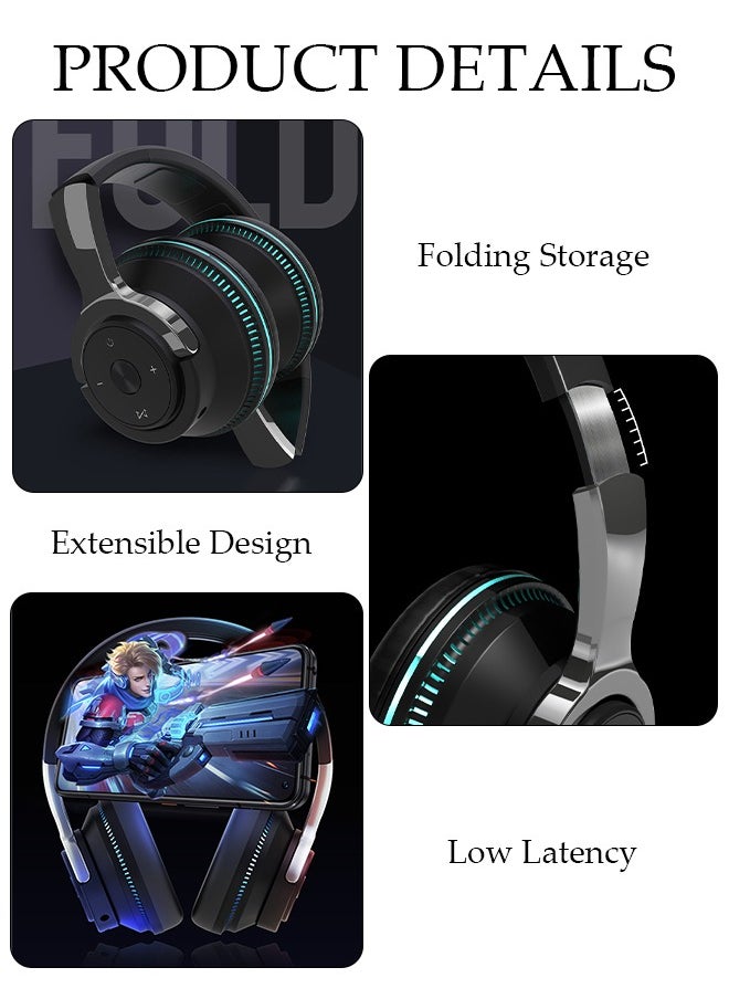 DUNISO - Bluetooth Headphones With 7 Colors Light Over Ear Wireless Gaming Headphones with HiFi Stereo Headphones with Microphone and Soft Earpads for Cellphone PC Home Office - Image 1