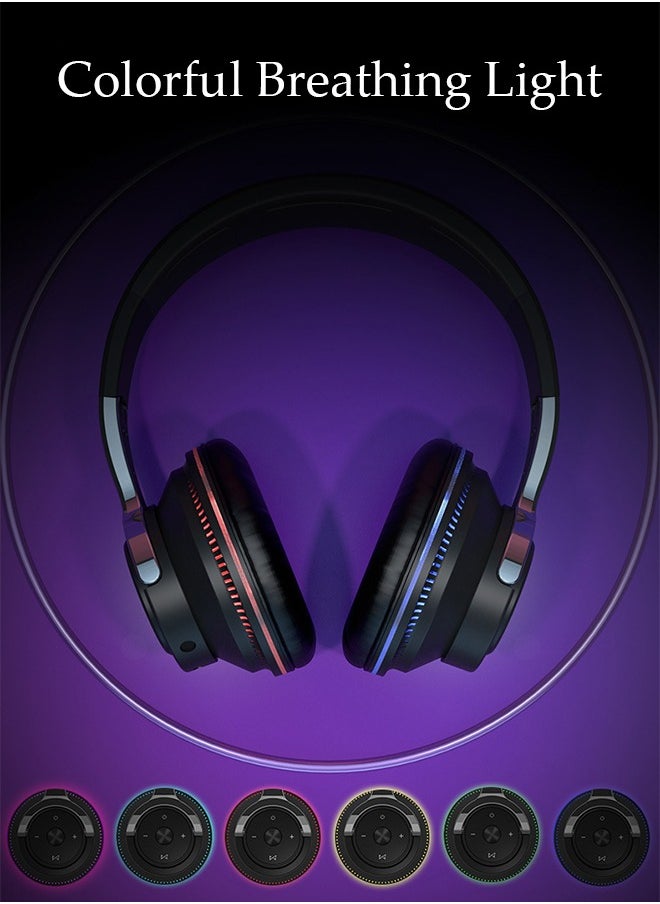 DUNISO - Bluetooth Headphones With 7 Colors Light Over Ear Wireless Gaming Headphones with HiFi Stereo Headphones with Microphone and Soft Earpads for Cellphone PC Home Office - Image 1