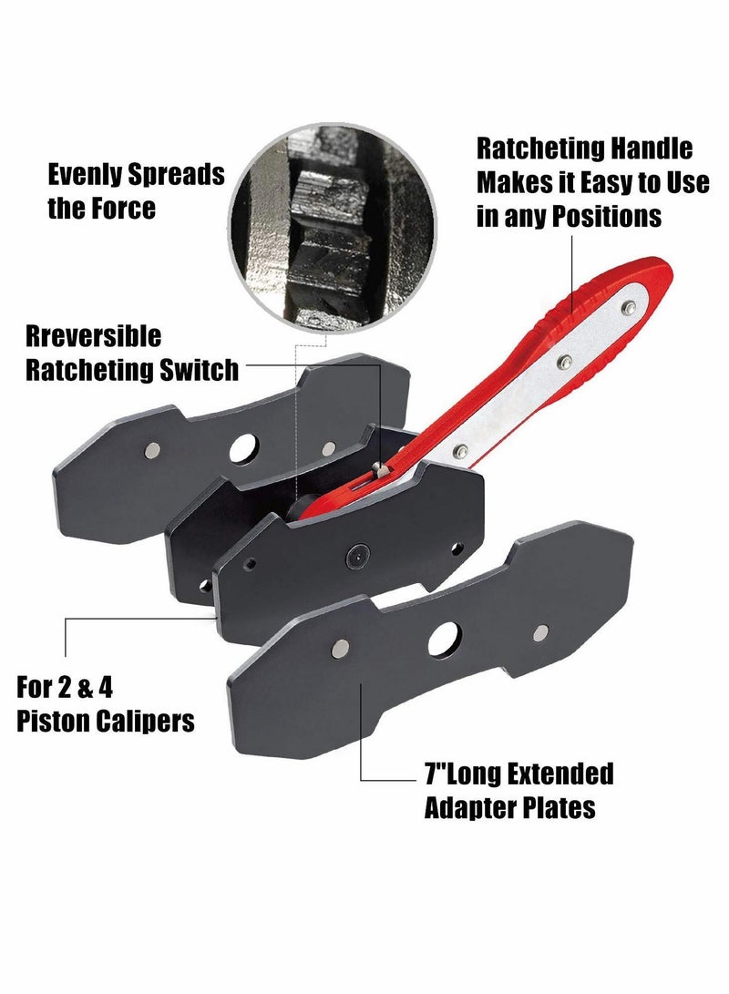 SYOSI Brake Caliper Press Tool, 360 Degree Swing Ratchet Expander Wrench Car Wheel Piston Spreader with Extra 2PCS Large Plates for Single Twin Quad Sextuplet Disc - Image 2