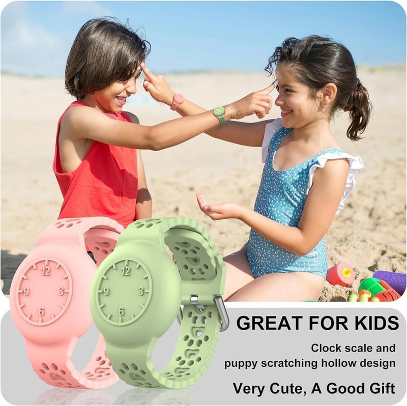 Luckam Kids AirTag Holder, Waterproof Silicone Bracelets with Dog Paw Design, Lightweight & Compatible with Apple AirTag Case, Pink & Green, 2PCS - Image 5