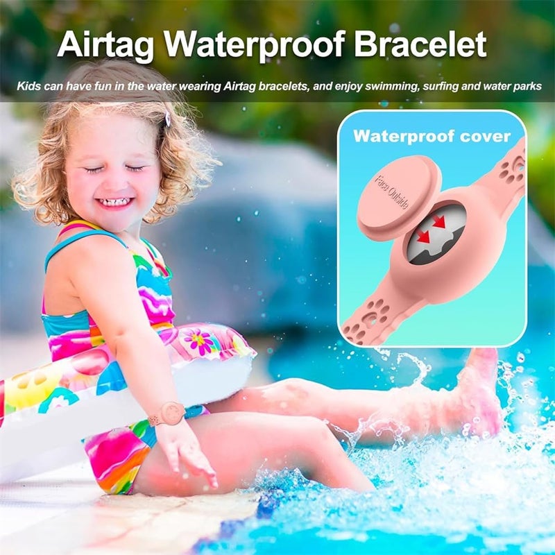 Luckam Kids AirTag Holder, Waterproof Silicone Bracelets with Dog Paw Design, Lightweight & Compatible with Apple AirTag Case, Pink & Green, 2PCS - Image 3