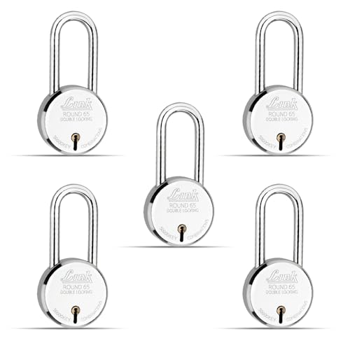 Link® 65mm New Round Long Shackle 5Pcs Set | 50,000 Key Combinations | Made in India | Double Locking | Steel Body | Iron Lever| 3 Keys for Each Padlock - Image 1
