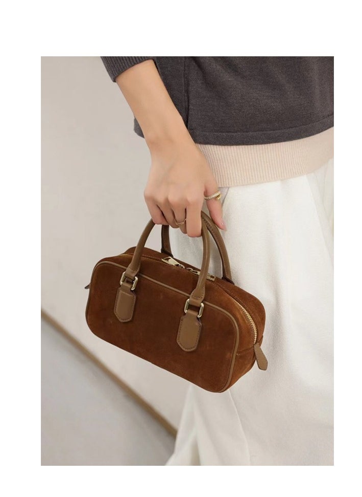 Generic Crossbody Bag 2024 New Genuine Leather Portable Vintage Bowling Bag Nubuck Cowhide Boston Bag  - Image 2