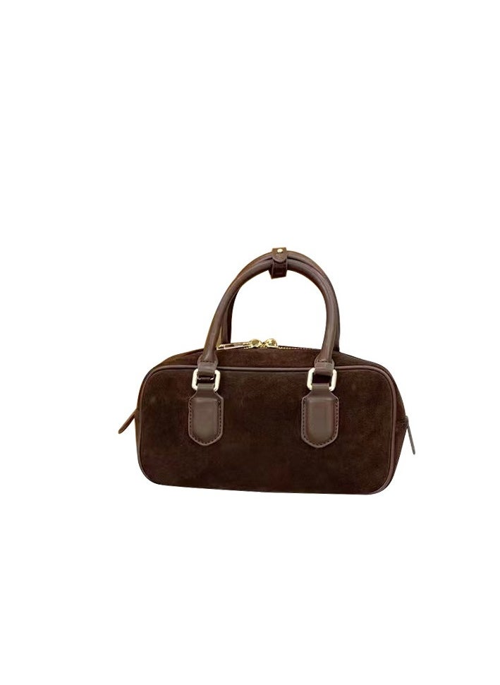 Generic Crossbody Bag 2024 New Genuine Leather Portable Vintage Bowling Bag Nubuck Cowhide Boston Bag  - Image 4