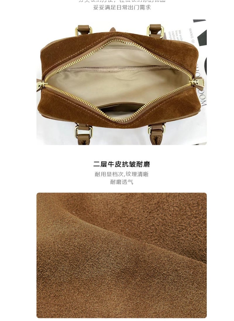 Generic Crossbody Bag 2024 New Genuine Leather Portable Vintage Bowling Bag Nubuck Cowhide Boston Bag  - Image 3