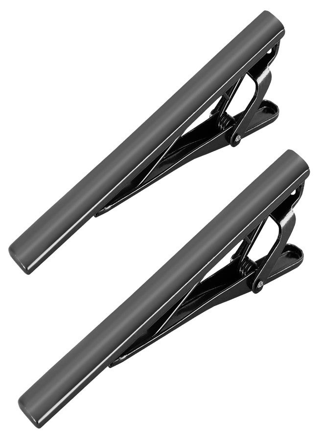 Roctee 2Pcs Black Tie Bar Clip 2.4 Inch, Men’s Tie Tacks Pins Tie Clips Necktie Bar Pinch Clip Set for Regular Normal Size Ties for Men Tie Set Accessories Jewelry Fashion Designs - Image 1