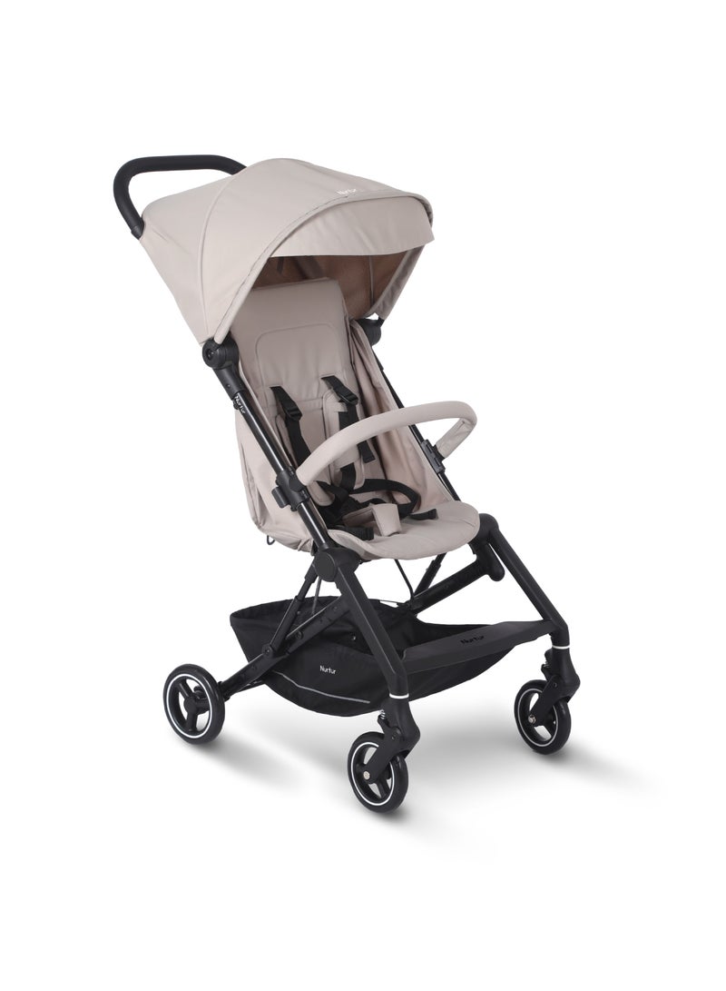 Nurtur Pixel Baby/Kids Travel Cabin Stroller, Aluminium Alloy, leatherette details, 0 36 months, Storage Basket, Detachable Bumper, 5 Point Safety Harness, Compact Foldable Design, Grey - Image 1