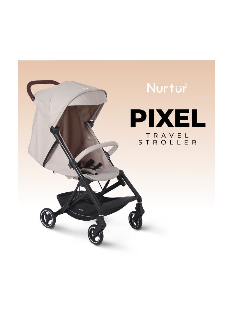 Nurtur Pixel Baby/Kids Travel Cabin Stroller, Aluminium Alloy, leatherette details, 0 36 months, Storage Basket, Detachable Bumper, 5 Point Safety Harness, Compact Foldable Design, Grey - Image 2