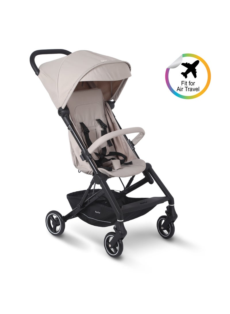 Nurtur Pixel Baby/Kids Travel Cabin Stroller, Aluminium Alloy, leatherette details, 0 36 months, Storage Basket, Detachable Bumper, 5 Point Safety Harness, Compact Foldable Design, Grey - Image 3