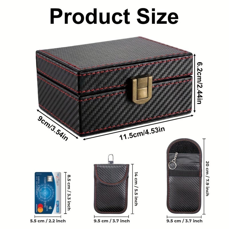 Key Signal Shielding Set With Box And Two Blue Bags For Car Keys Faraday Cage RFID Blocker Keyless Entry Security Protector Anti Theft Key Fob Shield - Image 2