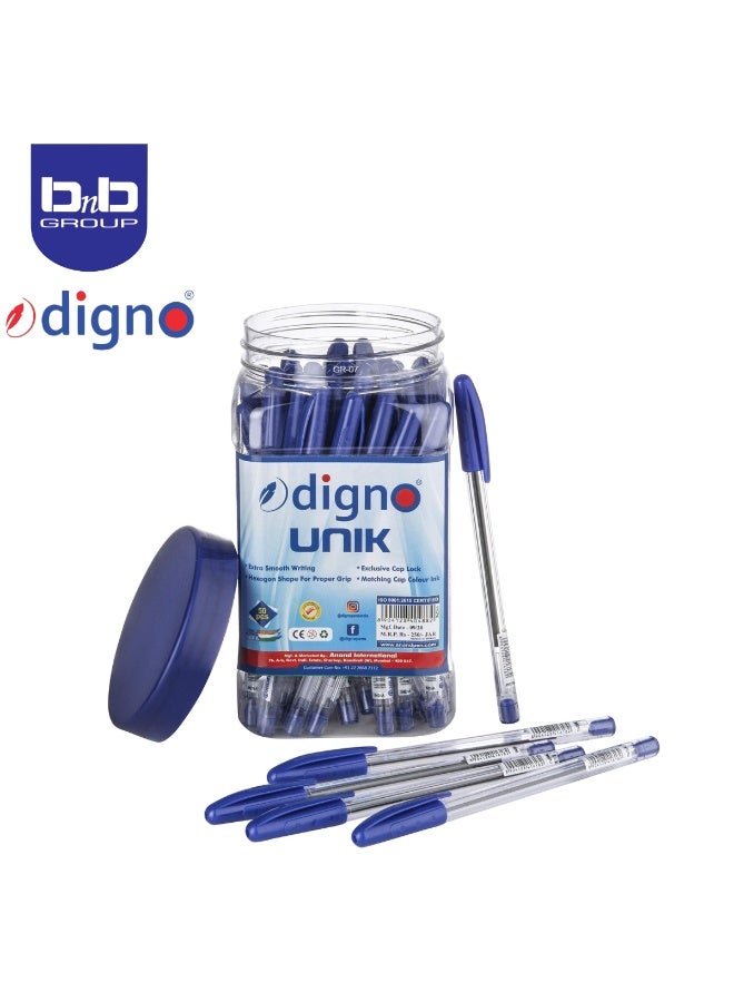 Digno Unik Ball Pen 1.mm 50 Pcs Jar Blue, for Students | Office Pens | Ballpoint Pens for Writing. - Image 2