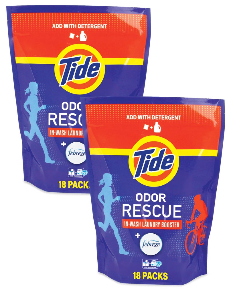 Tide Odor Rescue In Wash Odor Eliminator Scent Booster Removes Odors in a Single Wash 18 Count Pack of 2