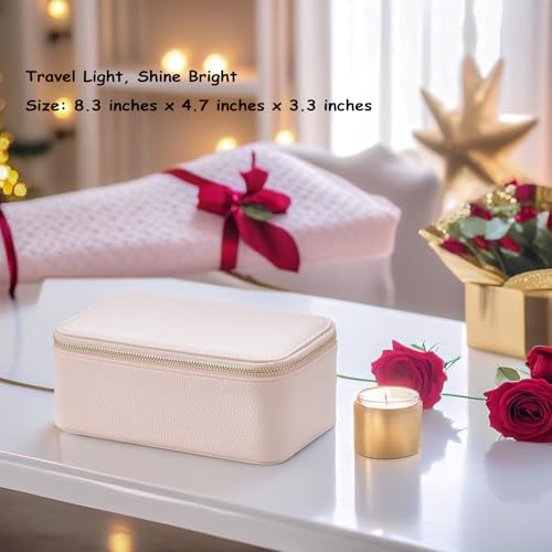 VLANDO Travel Jewelry Box Organizer Portable PU Leather Jewelry Case with 6812 Zippered Pouches Compact Storage for Earrings Rings Necklaces Bracelets Rosy Mauve - Image 3