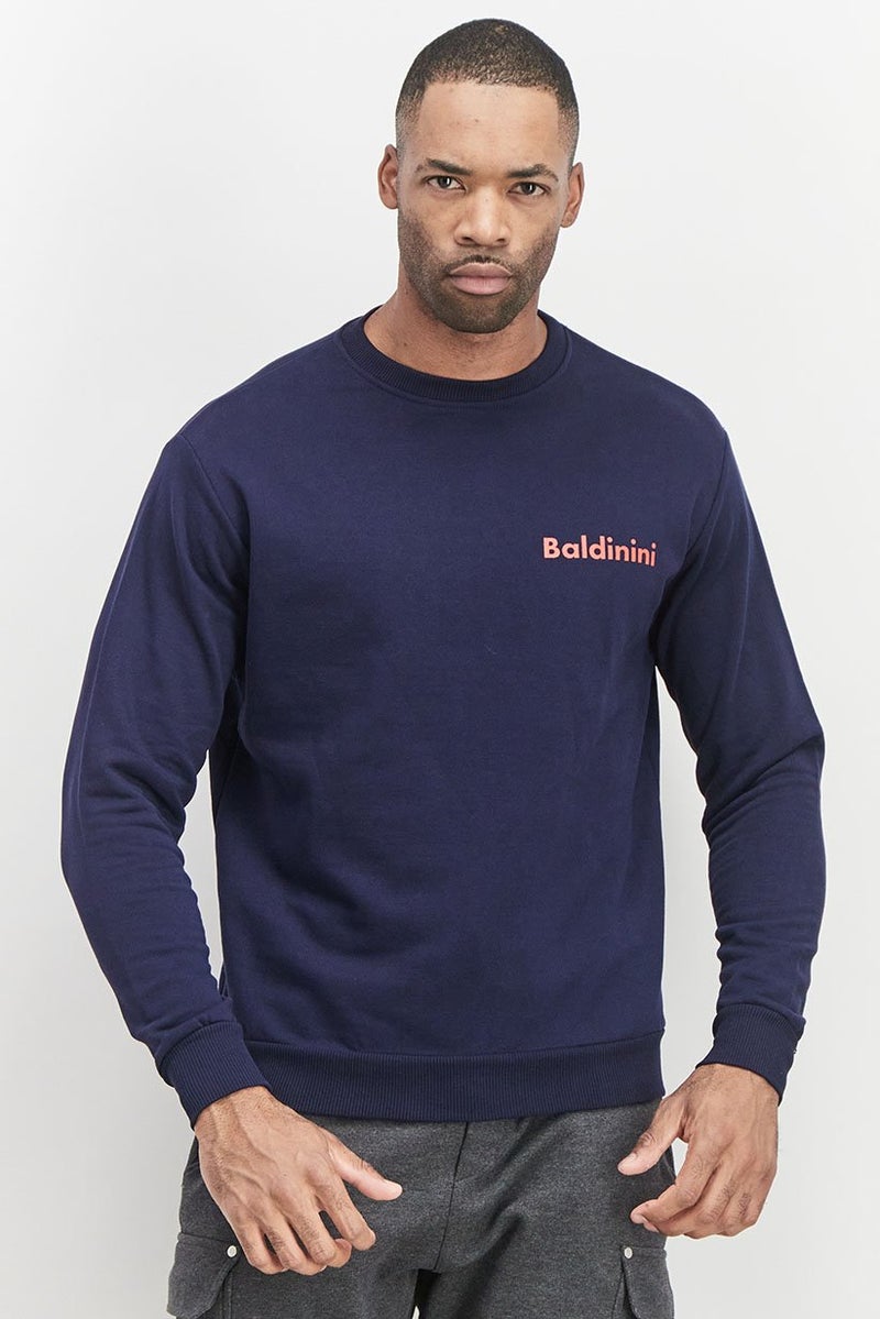 Baldinini Men Crew Neck Brand Logo Sweatshirt, Navy and Red - Image 1