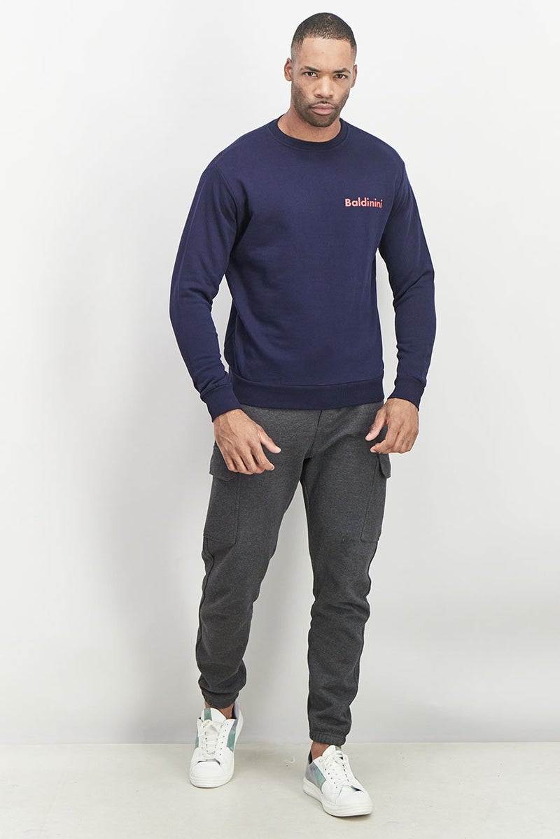 Baldinini Men Crew Neck Brand Logo Sweatshirt, Navy and Red - Image 4