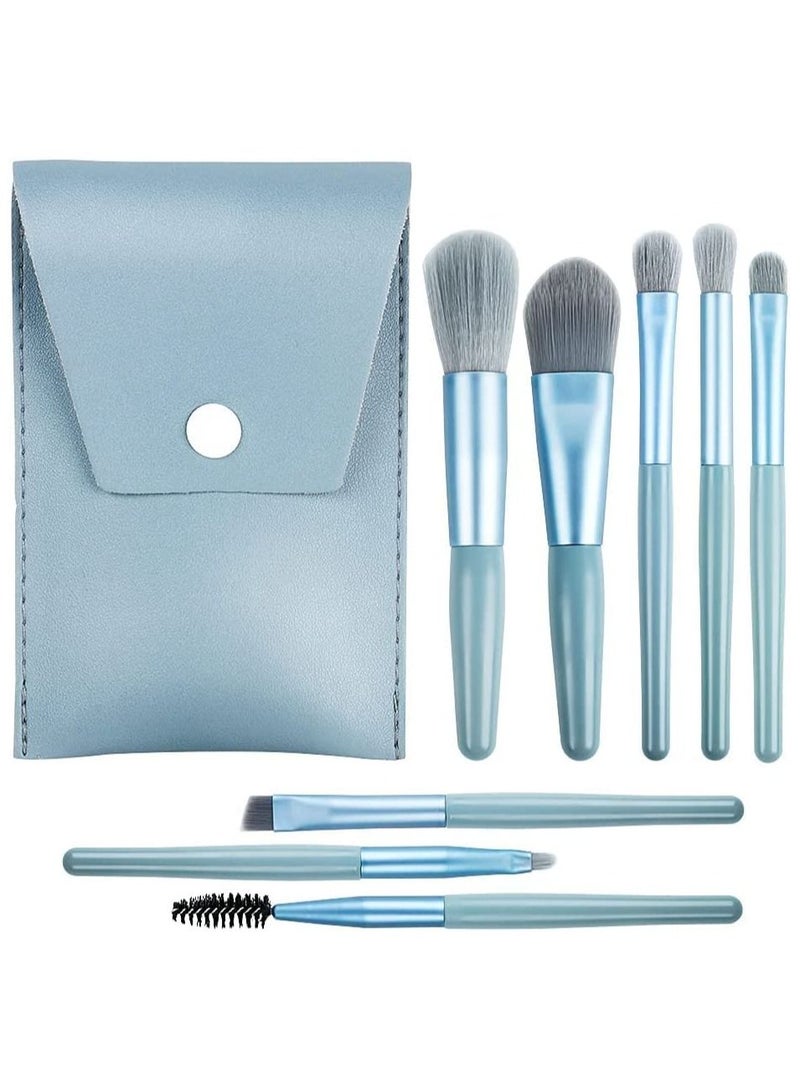 SYOSI Makeup Brush Set, Mini Make Up Brushes for Foundation, Powder, Blush Eyeshadow, Eyelash and Concealer, 8Pcs Makeup Brushes Set Professional for Cosmetics with Makeup Bag (Macaron Haze Blue) - Image 1