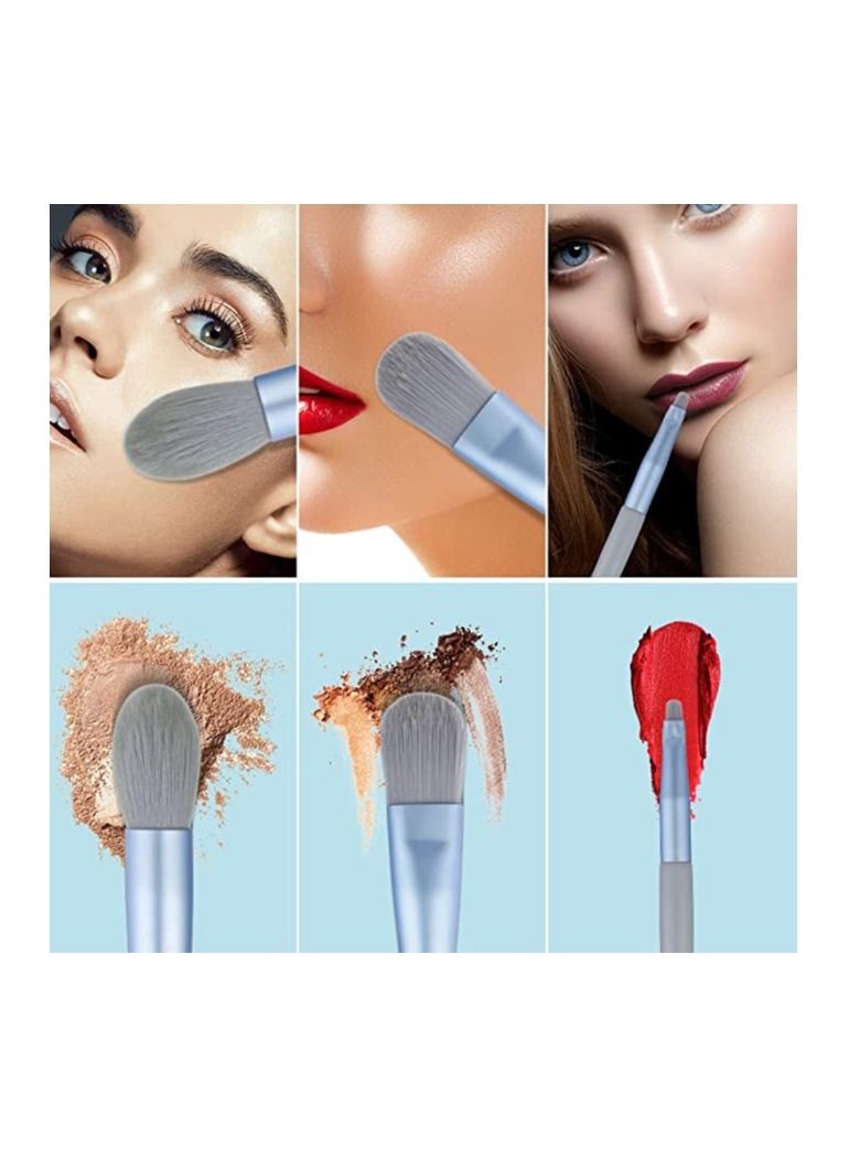 SYOSI Makeup Brush Set, Mini Make Up Brushes for Foundation, Powder, Blush Eyeshadow, Eyelash and Concealer, 8Pcs Makeup Brushes Set Professional for Cosmetics with Makeup Bag (Macaron Haze Blue) - Image 4