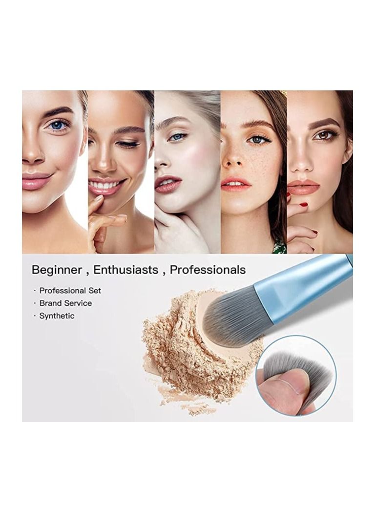 SYOSI Makeup Brush Set, Mini Make Up Brushes for Foundation, Powder, Blush Eyeshadow, Eyelash and Concealer, 8Pcs Makeup Brushes Set Professional for Cosmetics with Makeup Bag (Macaron Haze Blue) - Image 3