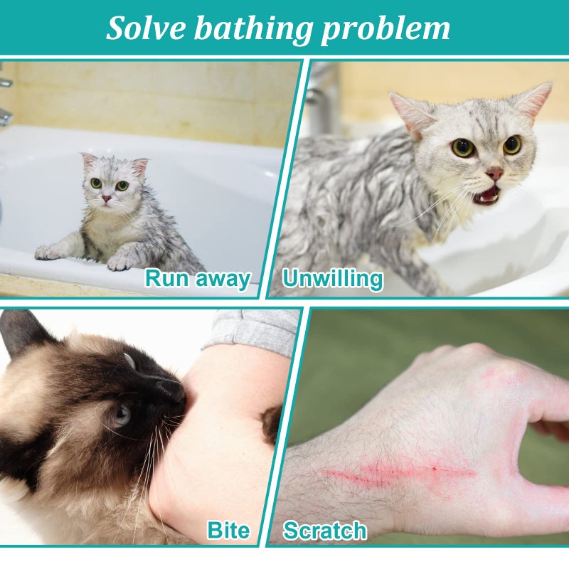 Catcan Cat Bathing Bag, Breathable Mesh Cat Shower Bag Anti Scratch Adjustable Cat Grooming Bag for Nail Trimming Polyester Soft Washing Bag - Image 5