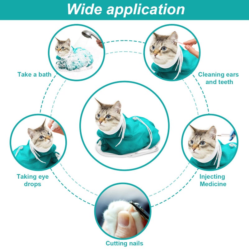 Catcan Cat Bathing Bag, Breathable Mesh Cat Shower Bag Anti Scratch Adjustable Cat Grooming Bag for Nail Trimming Polyester Soft Washing Bag - Image 4