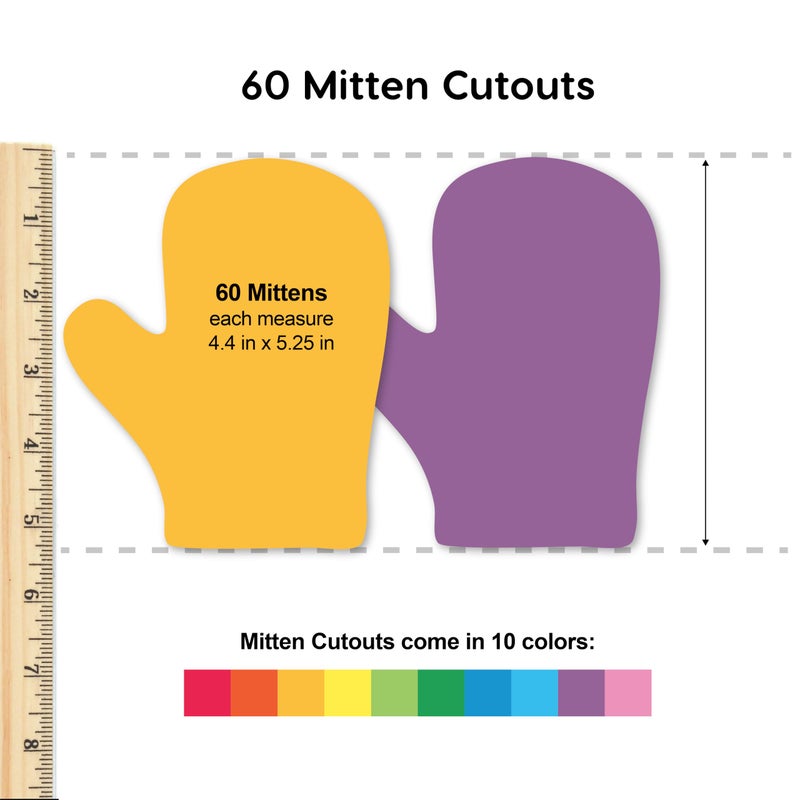 FreshCut Crafts 60 Pieces Mitten Cutouts for Crafts and Classroom Decor, Vibrant Multicolor Paper Shapes for Winter Art Projects and Holiday Decorations, Made in USA - Image 3