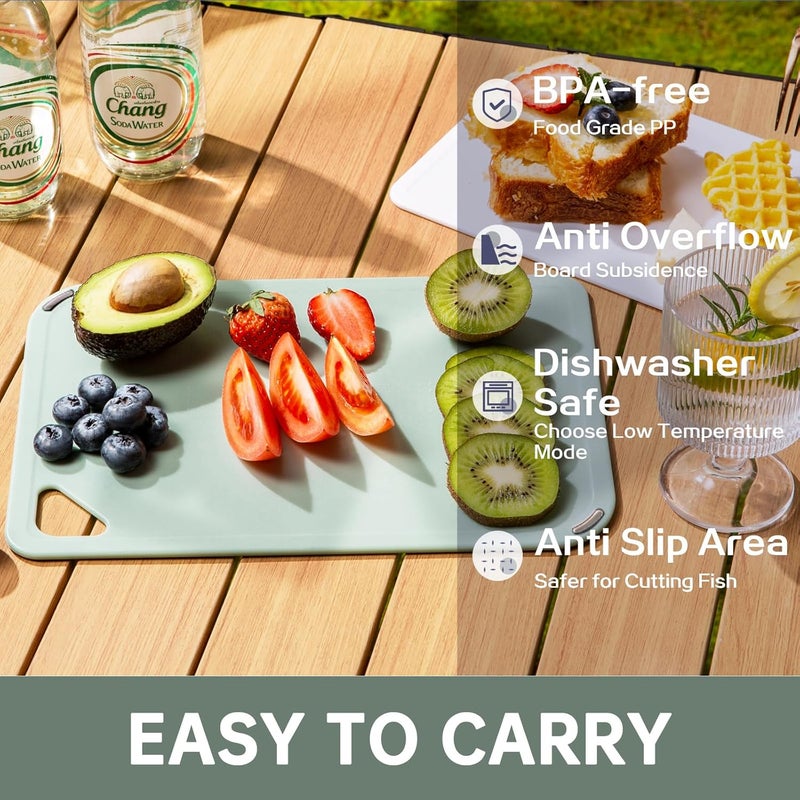 thetchry Plastic Cutting Board Set of 3-Cutting Boards for Kitchen BPA Free, Large-Small Chopping Boards Non-Slip for Cooking Camping Dishwasher Safe, Reversible, with Grip Handle, 15"×10"×0.6" Green - Image 3